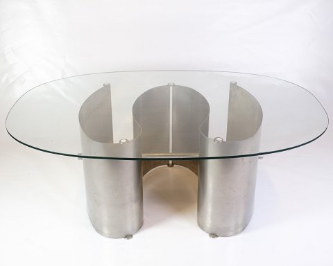 Unique Coffee Table With Glass Top - Frame Shaped In Steel - Jørgen Flemmer - 
Signed J.Flemmer 3.9.1986 - Year 1986
Great condition
