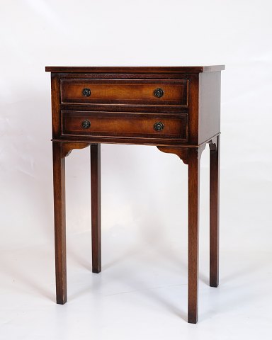 Antique Side Table With 2 Drawers - Mahogany & Brass Handles - Year Approx. 1940
