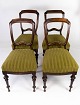 Set of four dining room chairs of mahogany and upholstered with green fabric 
from the 1890s. 
5000m2 showroom.
