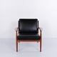 Sessel von Grete Jalk für France & Søn aus Teakholz und schwarzem Leder, 1960er Jahre