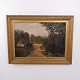 F. Schmidt Ölgemälde mit Waldlandschaft, Landstraße und Reetgedecktem Haus, 1900