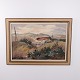 Ölgemälde auf Leinwand mit Hügeliger Landschaft, Bauernhof und Tannenbäumen, signiert, ca. 1960–1980