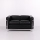 LC2 Zweisitzer Sofa aus Schwarzem Leder und Verchromtem Stahl von Cassina