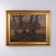 Ölgemälde mit Waldlandschaft und Alten Knorrigen Bäumen im Profilierten Goldrahmen 80 x 101 cm